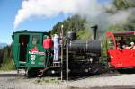 BRB Lok Nr.15(SLM 1996,lgefeuert)beim Wasserfassen in der Zwischenstation Planalp 1341m..M.27.08.12