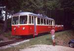 Ferrovia Monte Generoso noch mit Dieselbetrieb: Triebwagen 4 mit Vorstellwagen 3, Bellavista, 23.Juli 1970 