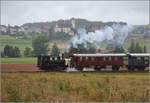 Sursee-Triengen-Bahn mit dem Tigerli der OeBB, E 3/3 Nr. 2. Im Hintergrund Knutwil mit St. Stephanus und Bartholom�us. Geuensee, Juli 2019.