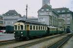 Mit einer für die damalige Zeit typischen SGA-Garnitur steht der ABDeh 4/4 3 der SGA (St. Gallen-Gais-Appenzeller Bahn) im Frühjahr 1979 abfahrbereit in St. Gallen