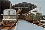  Gross und Klein  lautet der wenig aussagekräftige Text in meinem Fotoalbum; in Luzern warten die SBB Re 4/4 II 11135 und der SBB Brünigbahn Deh 4/6 903 mit ihren Zügen auf die Abfahrt. 

Analogbild vom 25. Dez. 1985 