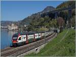 Die RE33 werden zur Zeit noch häufig mit den SBB RABe 511 geführt, so auch dieser RE33 auf dem Weg nach Annemasse beim Château de Chillon.