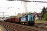 742 109 von CD Cargo verl�sst mit einen Lumpensammler den Bahnhof Sokolov am 9.4.24